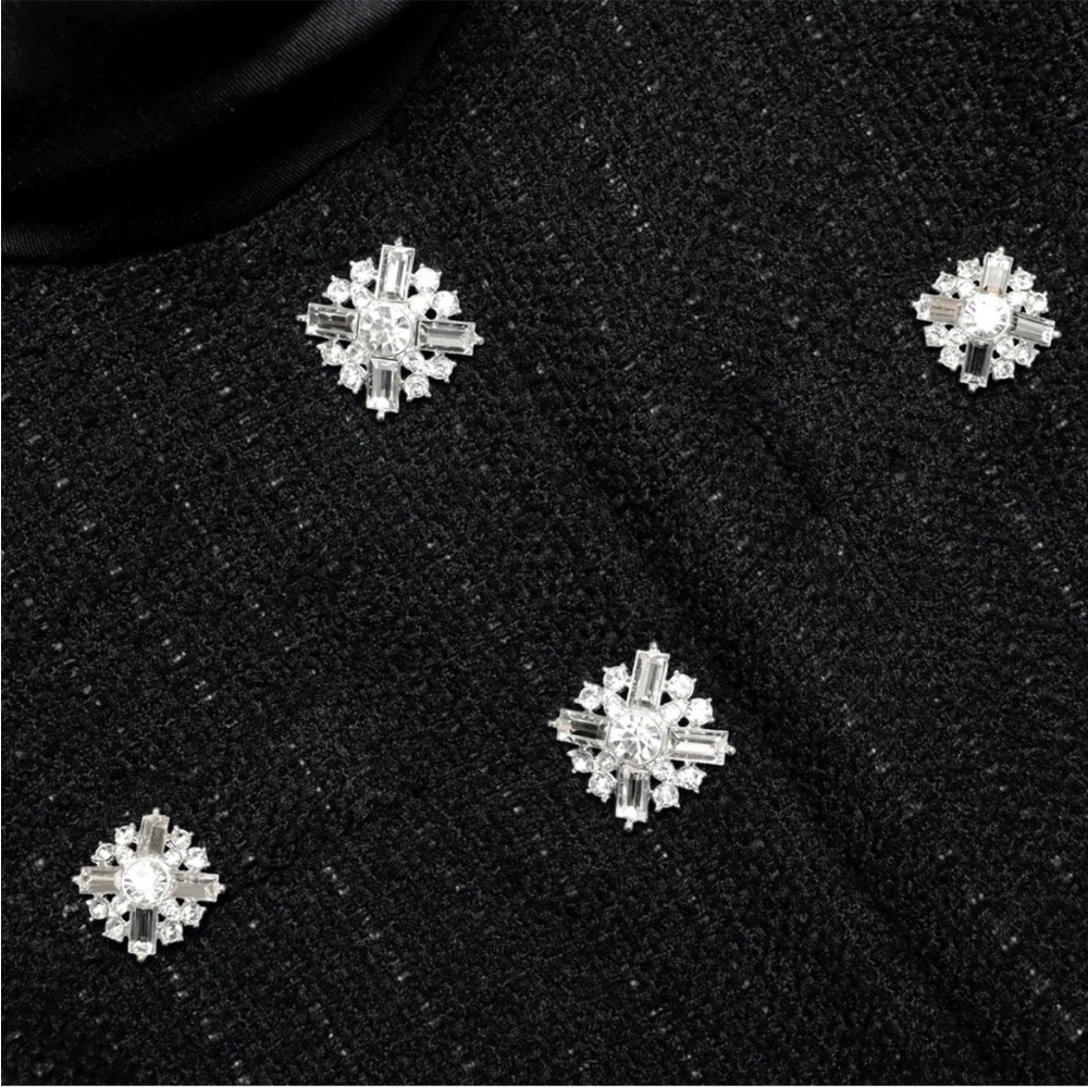 Self-Portrait NEW BLACK BOUCLE COLLARED MINI DRESS - Picture 5 of 7